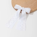 Elegante pinza de pelo blanca con lazo doble, pedrería brillante y cintas largas de satén - Blanco