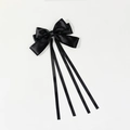 Elegant long black satin bow hair clip with flowing ribbons for women's hair styling - Black