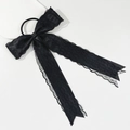 Elegante elastico per capelli con fiocco in pizzo nero e lunghi nastri in raso - Nero