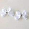 Gothic Lolita white lace bow hair clips with dark heart rhinestone and silver cross charms - White