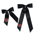 Elegant black satin bow hair clip set with red rose print for women and girls - Parent-Child Set (1 Adult 1 Kid) / Black
