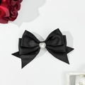 Elegante pinza para el pelo con lazo de satén negro y corazón de cristal brillante - Negro