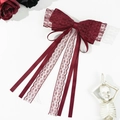 Pinza para el pelo con lazo de encaje rojo vino y cintas largas estilo gótico oscuro - Burdeos