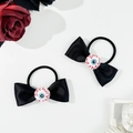 Gothic eyeball bow hair ties with black satin for Halloween fashion styling - Black