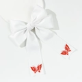 Eleganter weißer Satin-Haarschleife mit rotem Schmetterlingsdruck und langen Bändern - Weiß