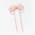 Pince à cheveux avec nœud en satin rose et mesh beige à longs rubans élégants - Rose