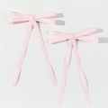 Detalle de pinzas para el cabello con lazos rosas de lunares y cintas largas - Lunares Rosas y Blancos