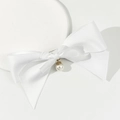 Elegante pasador de pelo de satén blanco con lazo y colgante de perla para mujer - Blanco