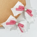 Barrettes à cheveux Lolita avec nœuds blancs, rubans rayés rouges et perles - Rouge
