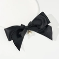 Elegant black silk satin bow hair clip with vintage pearl pendant for women fashion - Black