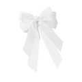 Vue détaillée du nœud en satin blanc avec de longs rubans élégants pour les cheveux - Blanc