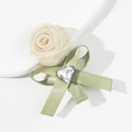 Pinza para el pelo con rosa de organza lazo verde y cristal de corazón para mujer - Estampado Floral Caqui