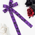 Halloween purple bow hair clip with pumpkin and bat patterns on white background - Purple