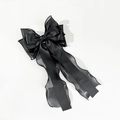 Elegante fermaglio per capelli a fiocco nero in rete con nastri di raso e code lunghe - Nero