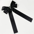 Eleganter schwarzer Satin-Haarclip mit Perlen-Herz-Schnalle und langen weichen Bändern - Schwarz