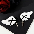 Fermagli per capelli con ali d'angelo gotiche, nastri neri e croci d'argento - Set Sinistra e Destra / Bianco
