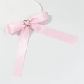 Rosa Satin-Schleife Haarspange mit funkelnder Herz-Strass-Schnalle für süße Ästhetik - Rosa