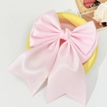 Detail van een elegante roze satijnen haarklem met dubbellaags ontwerp op een dienblad - Roze