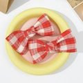 Set of two red and white plaid bow hair clips in vintage British style for women - Red