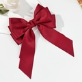 Détail d'un nœud papillon en satin bordeaux avec de longs rubans sur fond blanc pur - Bordeaux