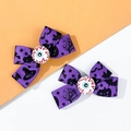 Halloween purple bow hair clip with bat pumpkin prints and realistic eyeball center - Purple (Pair)