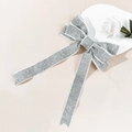 Sparkling silver glitter bow hair clip with long ribbons for elegant women hairstyle - Silver