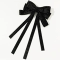 Elegante pinza de terciopelo negro con lazo de purpurina dorada y cintas largas fluidas - Negro