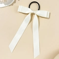 Eleganter weißer Satin-Haargummi mit langer Schleife und Bändern für Damen - Beige