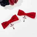 Fermagli per capelli con fiocco in velluto rosso gotico e croci in argento vintage - Rosso