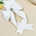 Grande pince à cheveux élégante en satin blanc avec un cristal central rectangulaire - Blanc
