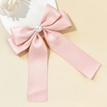 Barrette à cheveux élégante en satin rose avec perle et longs rubans pour femmes - Rose