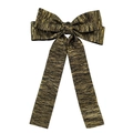 Detail of large metallic gold and black pleated bow hair clip with elegant long ribbons - 5# Gold Black (Long Streamer Spring Clip)