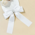 Barrette à nœud en satin blanc élégante avec perle centrale et longs rubans - Blanc