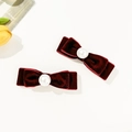 Eleganti fermagli per capelli in velluto rosso vino con perle in uno stile minimalista - Borgogna