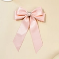 Barrette nœud en satin rose avec strass en forme de cœur pour une coiffure élégante - Rose