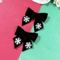 Barrettes à cheveux de Noël en velours noir avec motifs de flocons de neige argentés - Noir