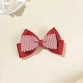 Red plaid and satin double bow hair clip for women, elegant festive hair accessory - Red and White Gingham Wide Style with Wavy Edges (3#)