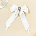 Barrette élégante en satin blanc avec nœud et décoration centrale en strass rond brillant - Blanc