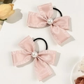 Coleteros de lazo en seda rosa con perla blanca para peinados de mujer - Rosa