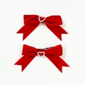 Set di due fermagli per capelli in velluto rosso con strass a cuore argentati per donna - Rosso