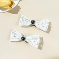 Barrettes à nœud en dentelle avec strass en forme de cœur noir pour femmes de style coréen - Blanc