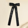 Eleganter langer schwarzer Satin-Schleifen-Haarclip mit Rüschenkanten für Damen im französischen Stil - Schwarz