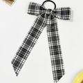 Japanese retro style black plaid bow hair tie with sparkling rhinestone accents - Black White Grid (1#)