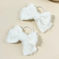 Set of two plush white bow hair ties made of soft textured fabric for women - White