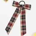 Detail of red plaid bow hair scrunchie with long ribbons and premium fabric texture - Red And Black Plaid (3#)