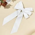 Detail of elegant white silk bow hair clip with long ribbons and smooth satin texture - Double Layer Bow Streamer Style / White