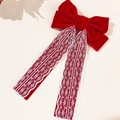 Eleganter Haarklip aus rotem Samt mit weißer Spitze und Vintage-Federverschluss für Damen - Rot