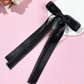Elegante zwarte kant haarklem met lange linten in een zoete balletstijl voor dames - Zwart