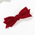 Détails de la barrette à cheveux nœud en velours rouge foncé avec texture multicouche - Rouge