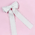 White handmade satin bow hair clip with long lace ribbons for elegant hair styling - White